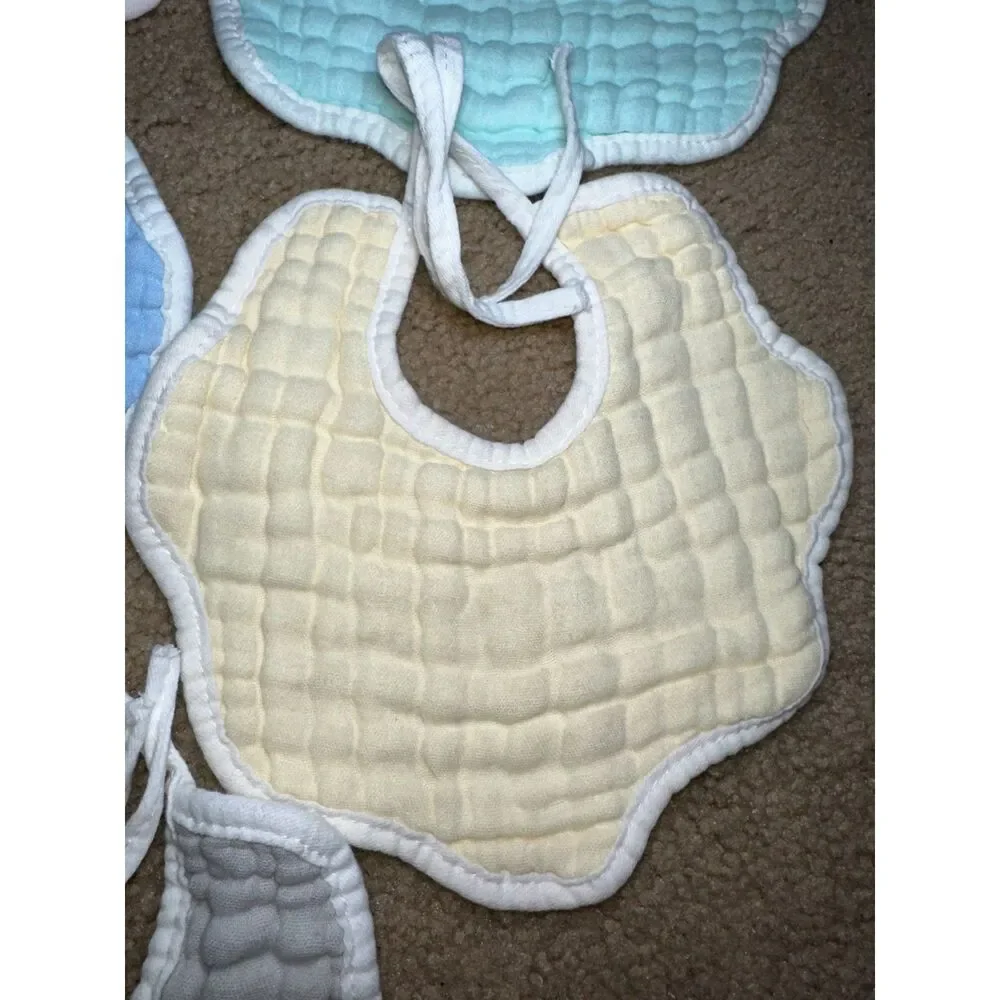 5 Scallop Edge, Pastel Color, Muslin Material Baby Bibs, White Trim, 100% Cotton